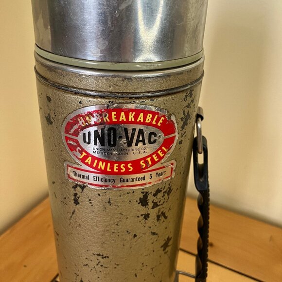 Uno Vac Coated Stainless Steel Thermos Lg 32oz DAMAGED Vintage Industrial Look - Picture 7 of 13
